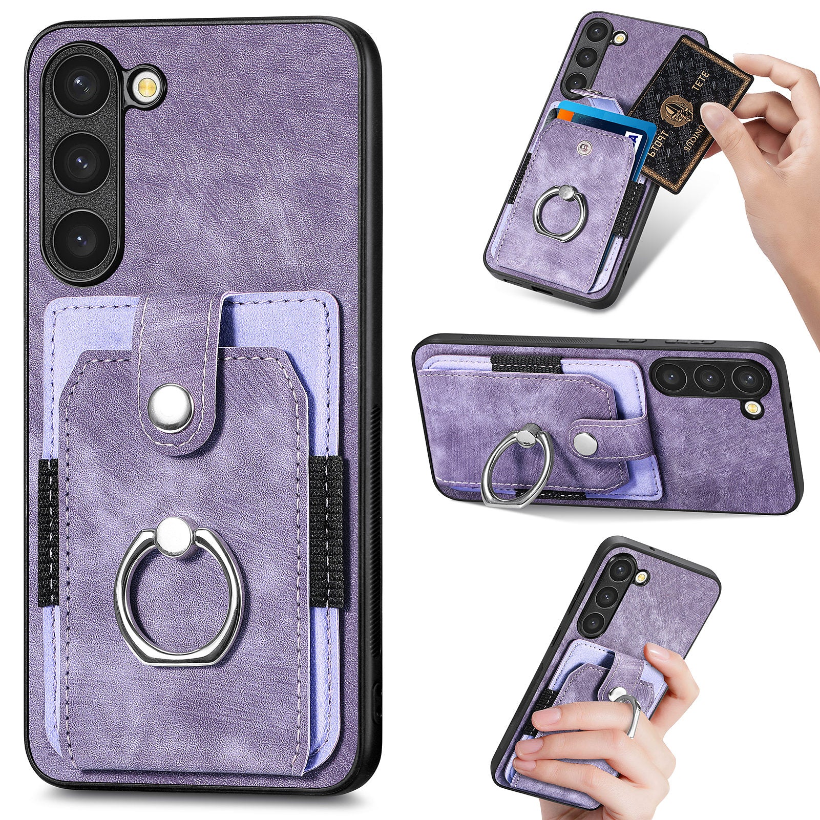 For Samsung Galaxy S23 Card Holder PU Leather PC TPU Cover with Ring Kickstand Phone Case For Samsung Galaxy S23 Card Holder PU Leather PC TPU Cover with Ring Kickstand Phone Case